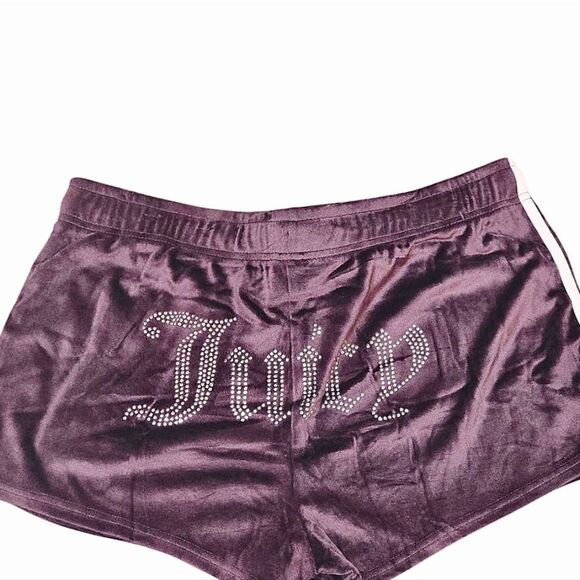 Juicy Couture Rhinestone Logo Side Stripe Velour Lounge Shorts - Picture 2 of 5